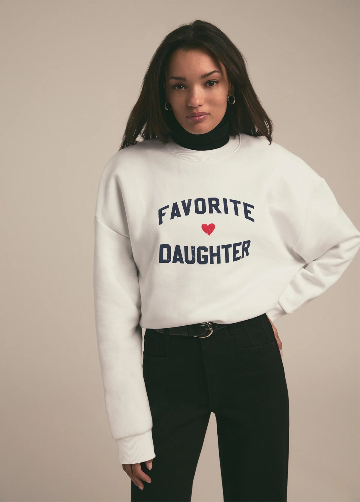 Favorite Daughter Heart Sweatshirt in white navy-front