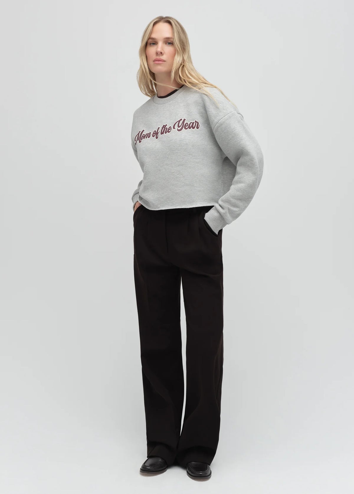 Favorite Daughter The Cropped Mom of the Year Sweatshirt  heather grey burgundy