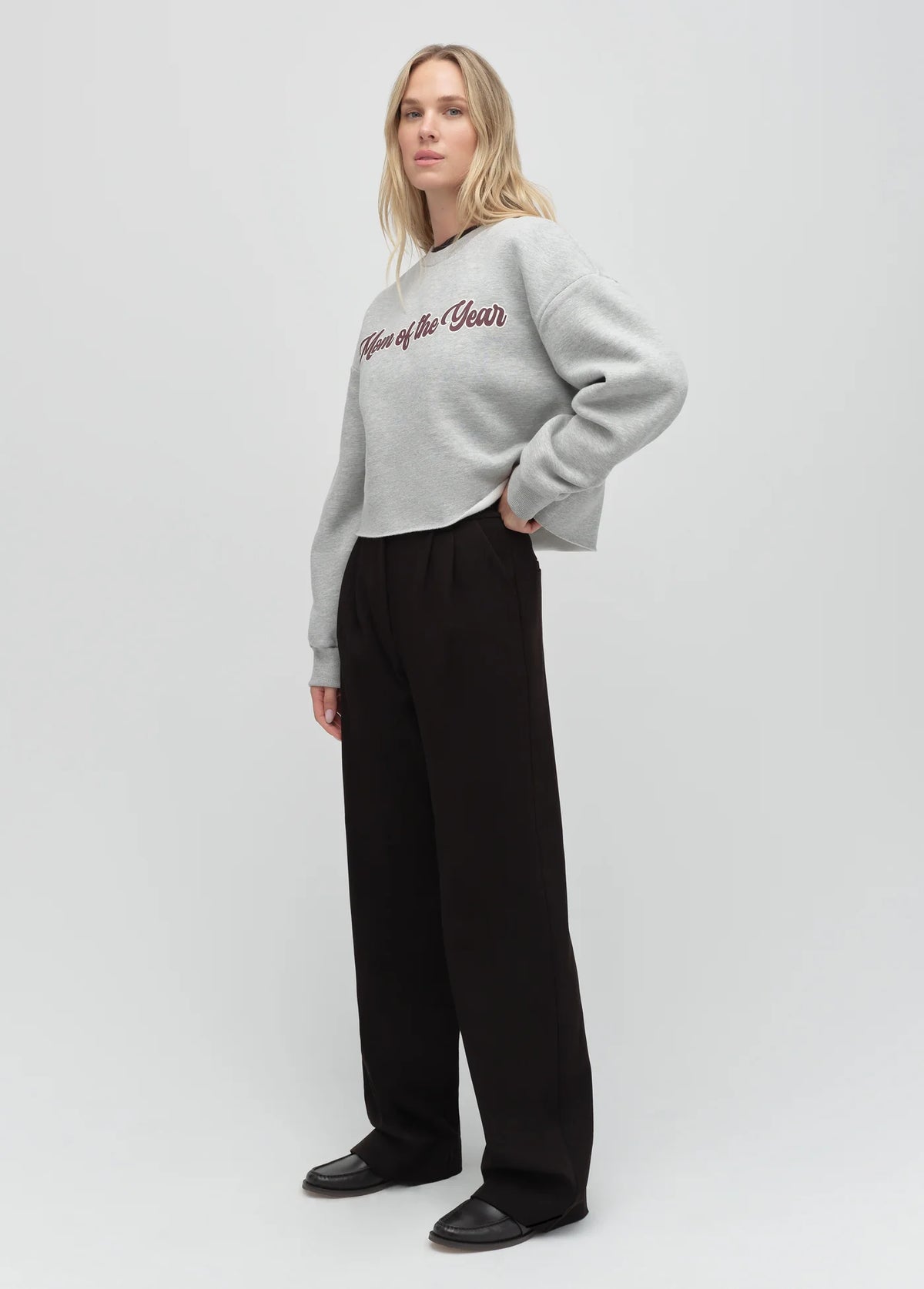 Favorite Daughter The Cropped Mom of the Year Sweatshirt  heather grey burgundy