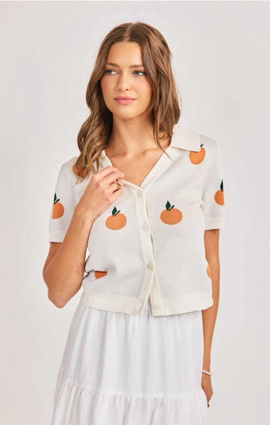 Citron Embroidered Orange Knit Top