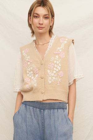 Autumn Bloom Embroidered Sweater Vest