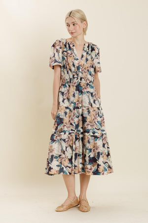 Autumn Bloom Pintuck Midi Dress