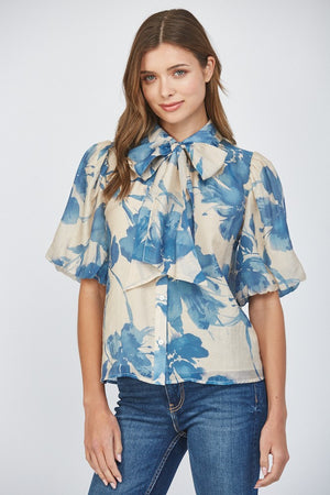 Floral Print Lantern Sleeve Blouse