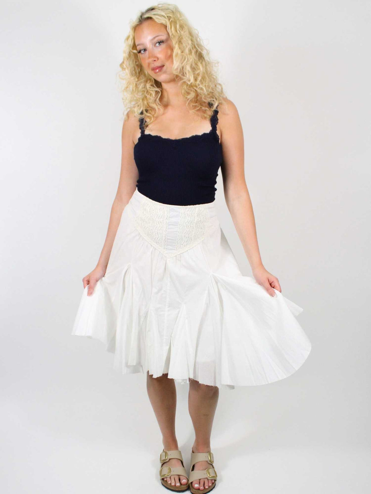 Fp One Frida Godet Midi Skirt Ivory