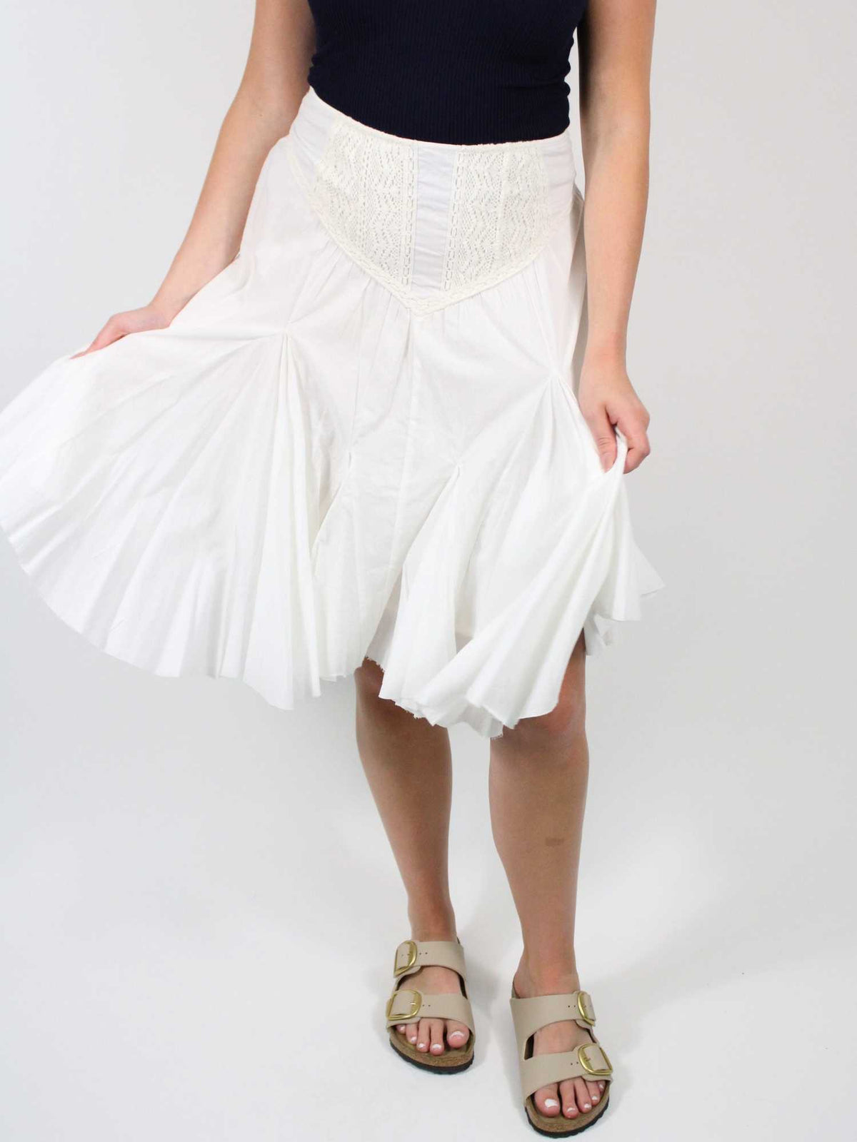 Fp One Frida Godet Midi Skirt Ivory