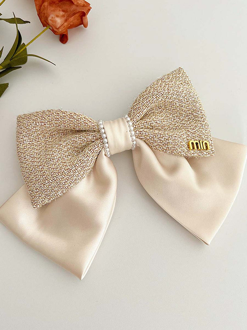 fabric and pearl hair bow barrette