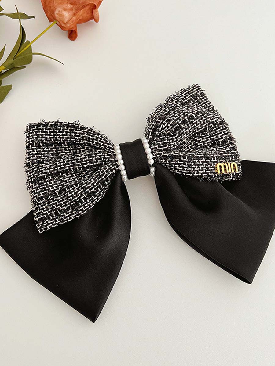 fabric and pearl hair bow barrette