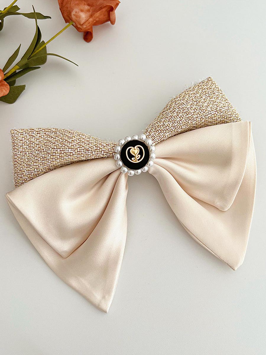 fabric and pearl hair bow barrette