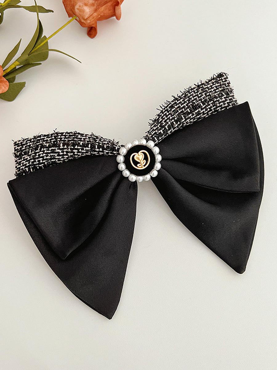 fabric and pearl hair bow barrette