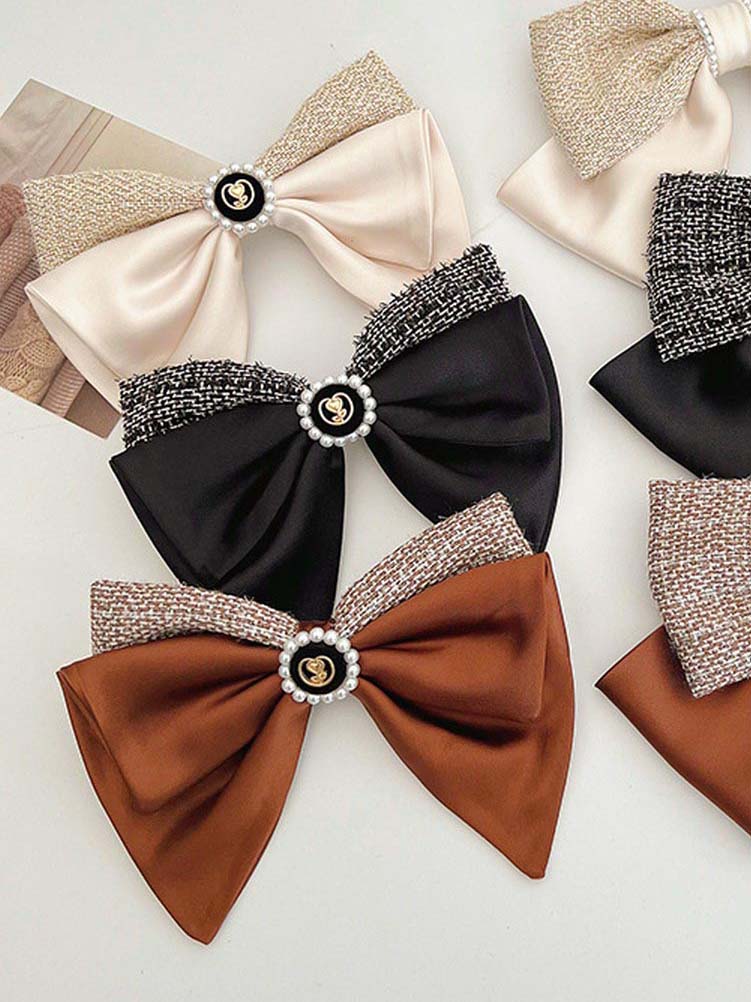 fabric and pearl hair bow barrette