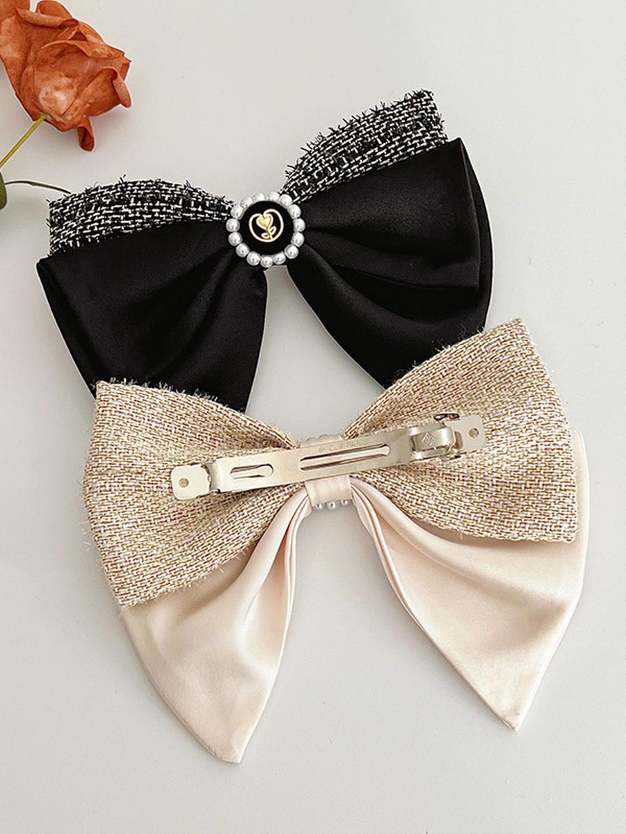 fabric and pearl hair bow barrette