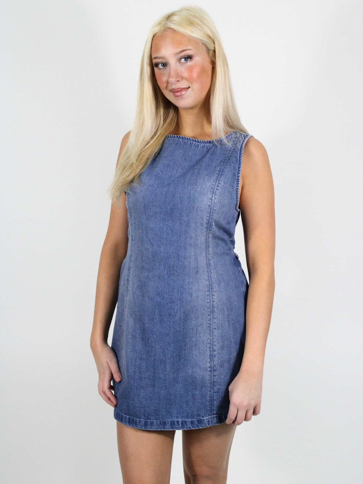 free people atlas denim mini dress blue fade