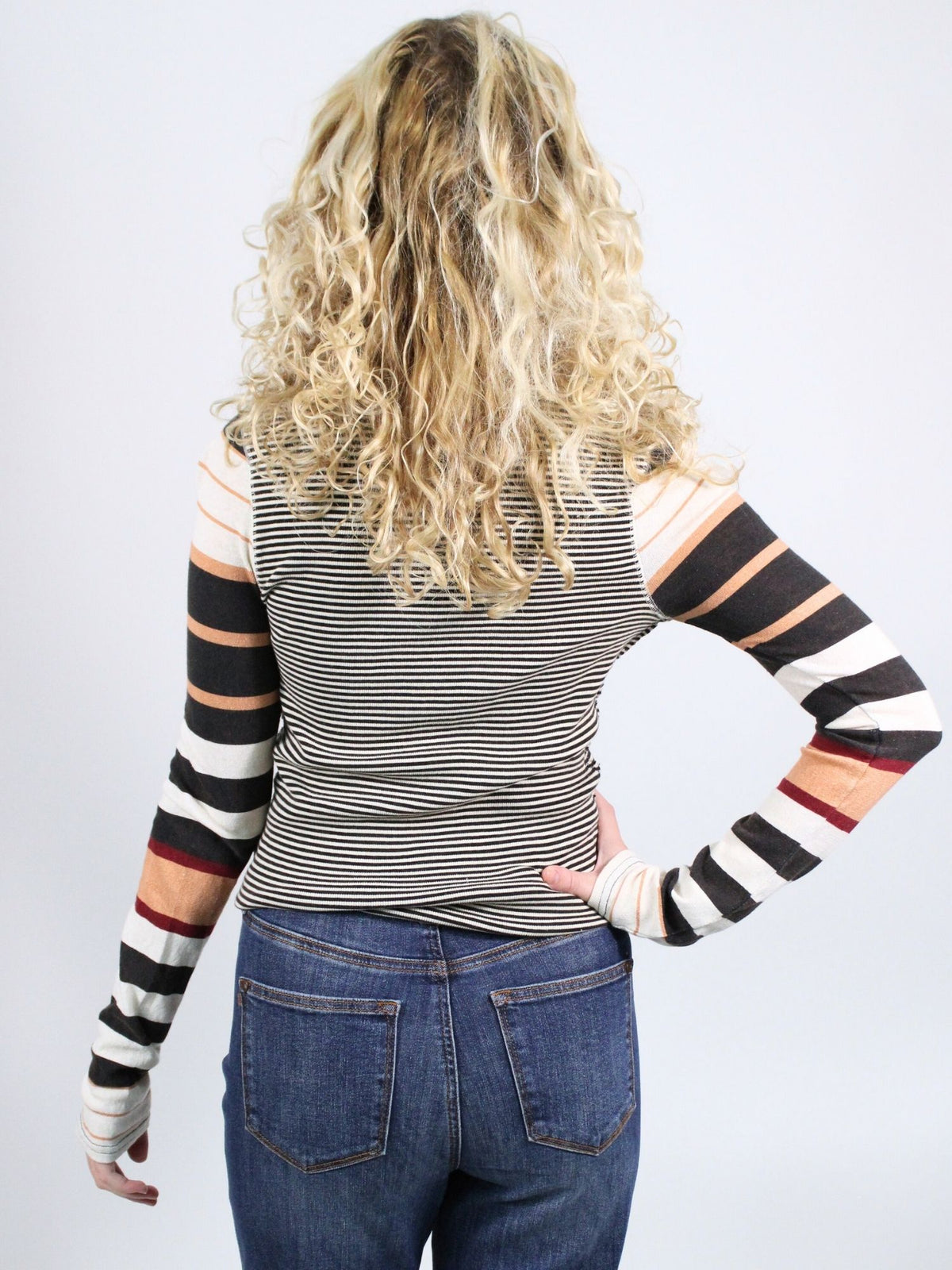 Free People Avery Zip Up Long Sleeve Knit Top Black Combo