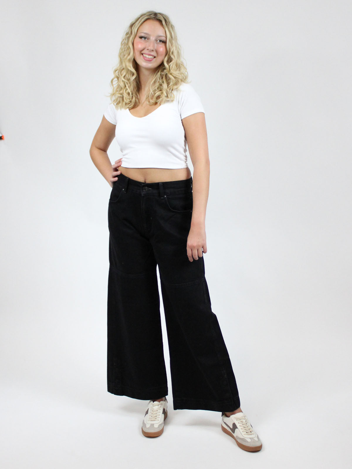 Free People Benji Relaxed Wide Leg Jeans Black