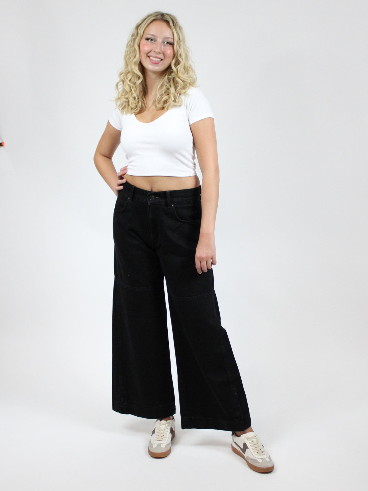 Free People Benji Relaxed Wide Leg Jean in benji black-front