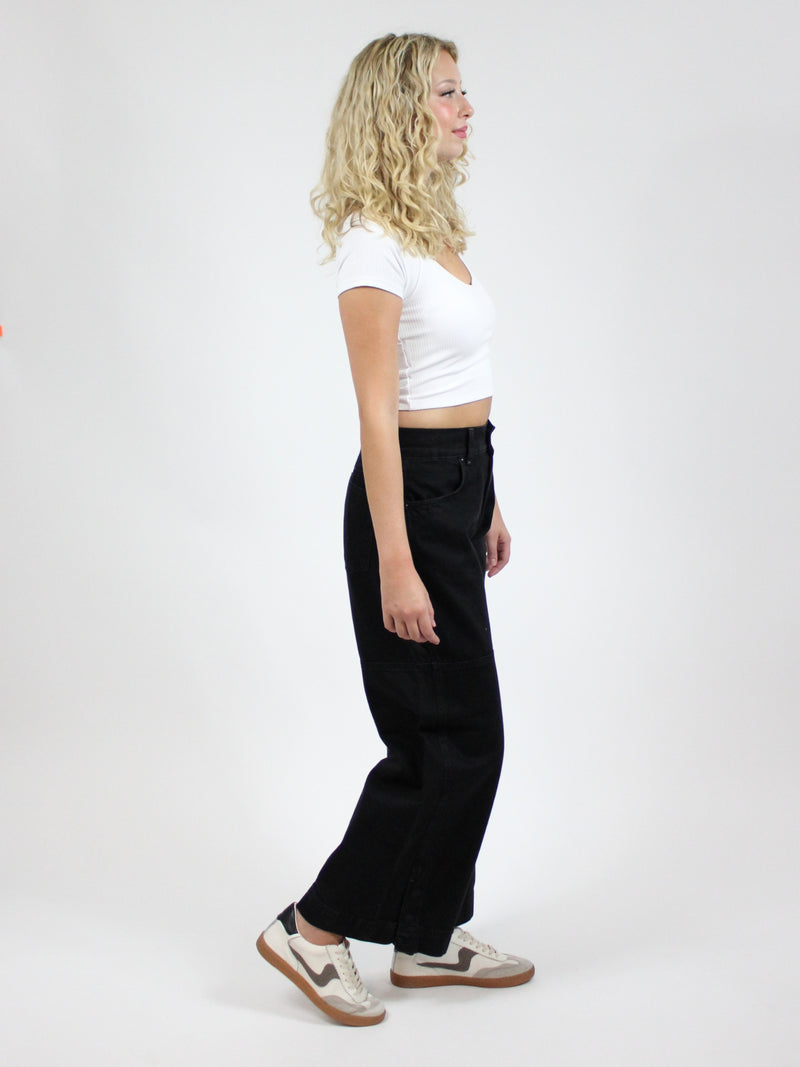 Free People Benji Relaxed Wide Leg Jean in benji black-side