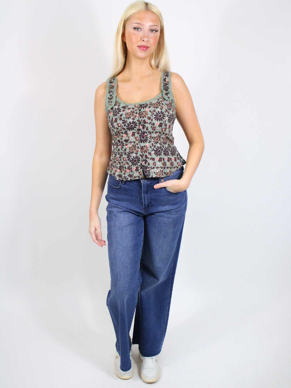 Free People Bridgette Corset Top Green Combo