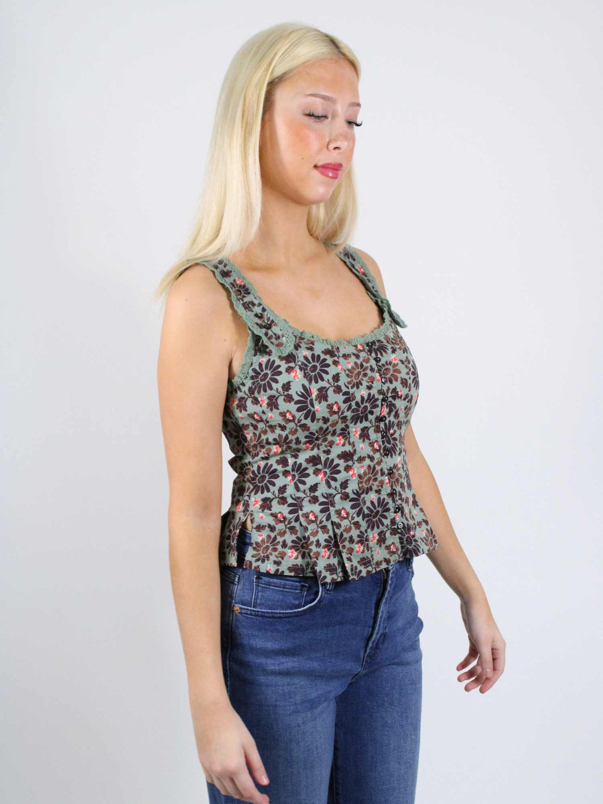 Free People Bridgette Corset Top Green Combo