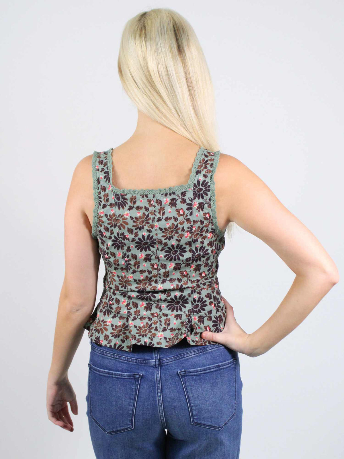 Free People Bridgette Corset Top Green Combo