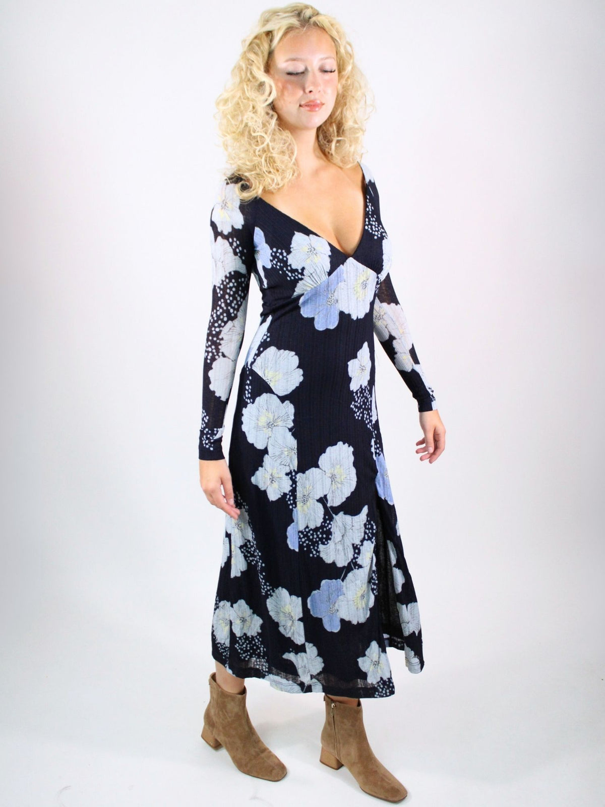 Free People Calla Print Long Sleeve Midi Dress Bliss Free People Calla Print Long Sleeve Midi Dress Bliss