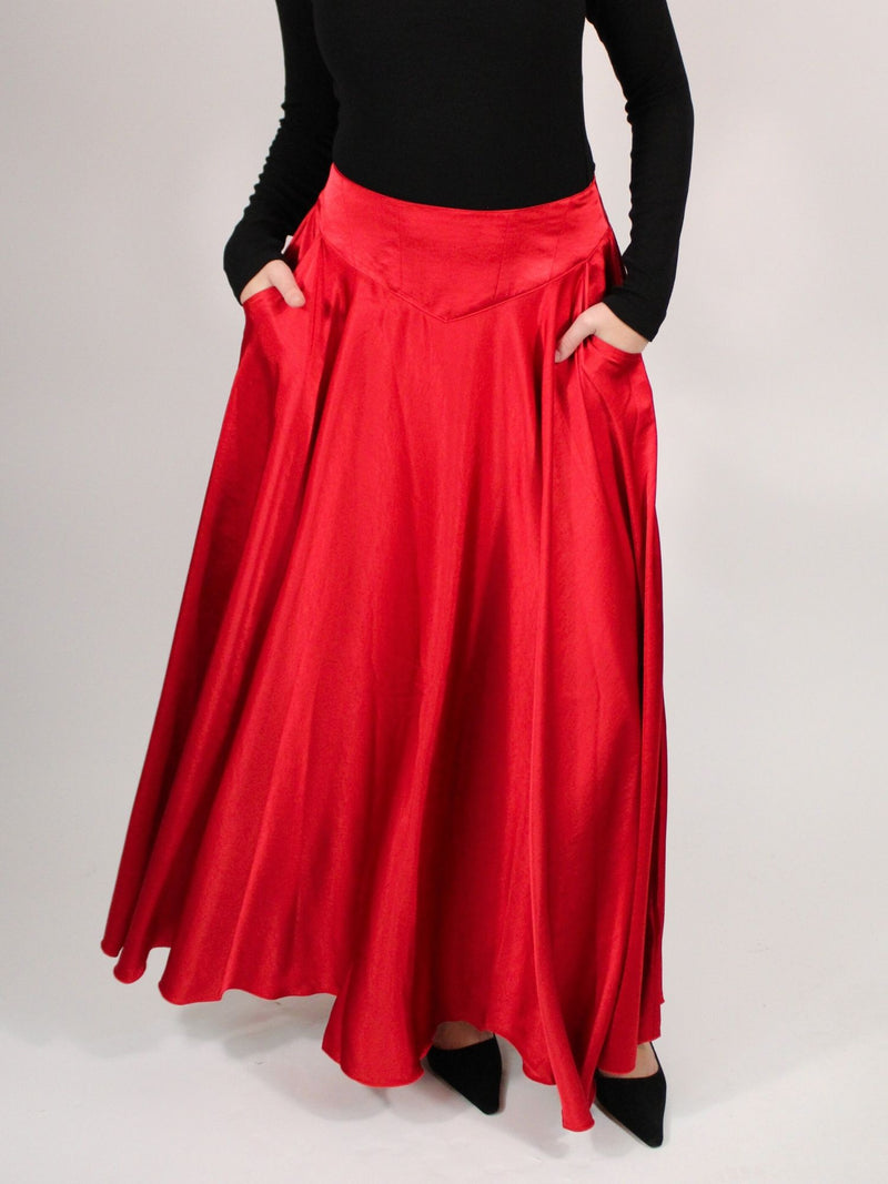 Free People Chilco Satin Maxi Skirt Salsa