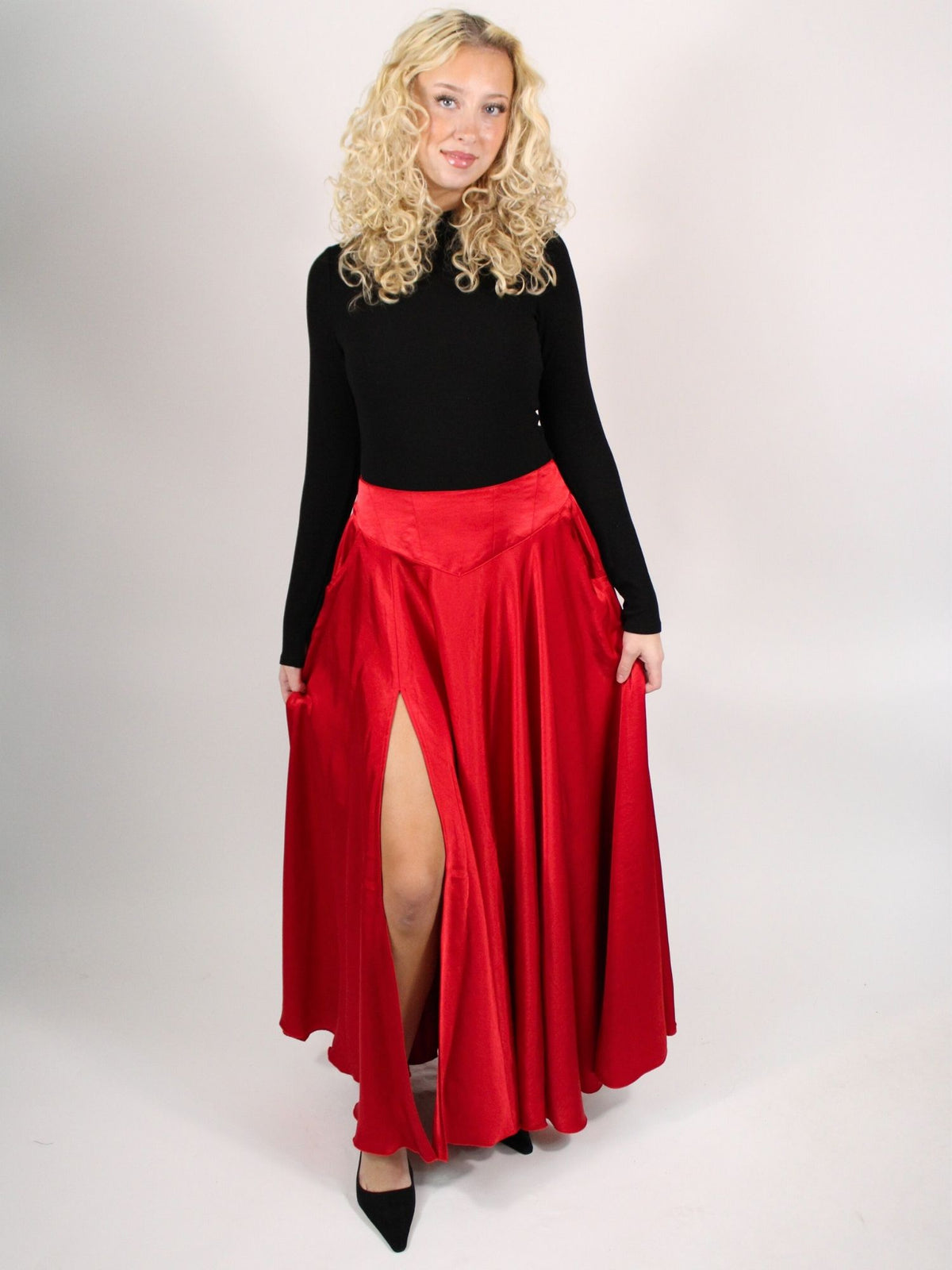 Free People Chilco Satin Maxi Skirt Salsa