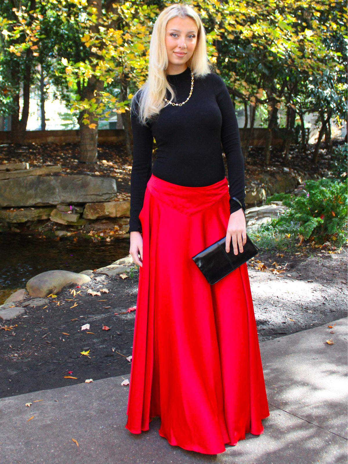 Free People Chilco Satin Maxi Skirt Salsa