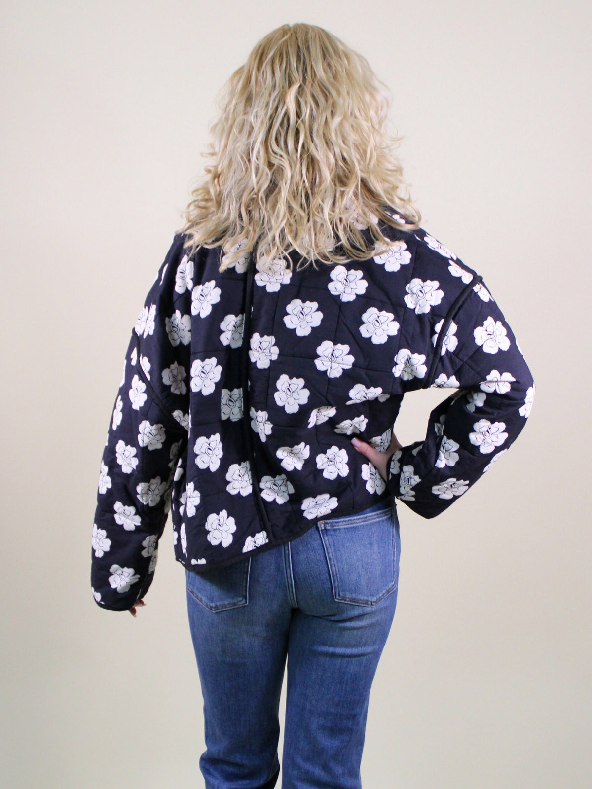 Free People Chloe quilt jacket night bloom combo back model view