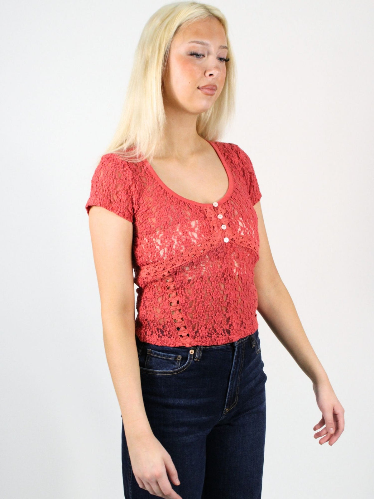 Free People Claro Short Sleeve Tee Aged Coral