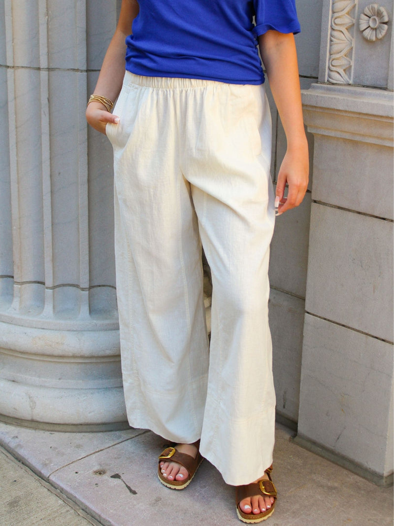 Free People Days End Linen Pull On Pant Clean Ivory