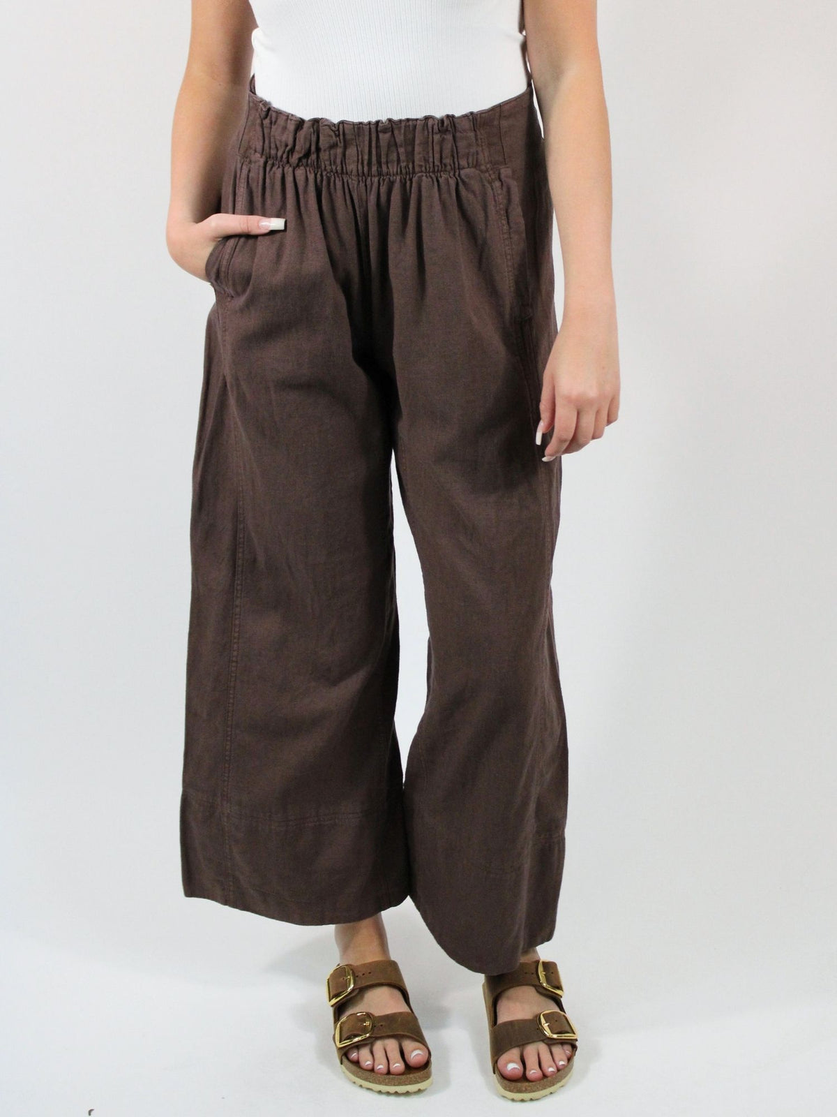 Free People Days End Linen Pull On Pant Double Espresso