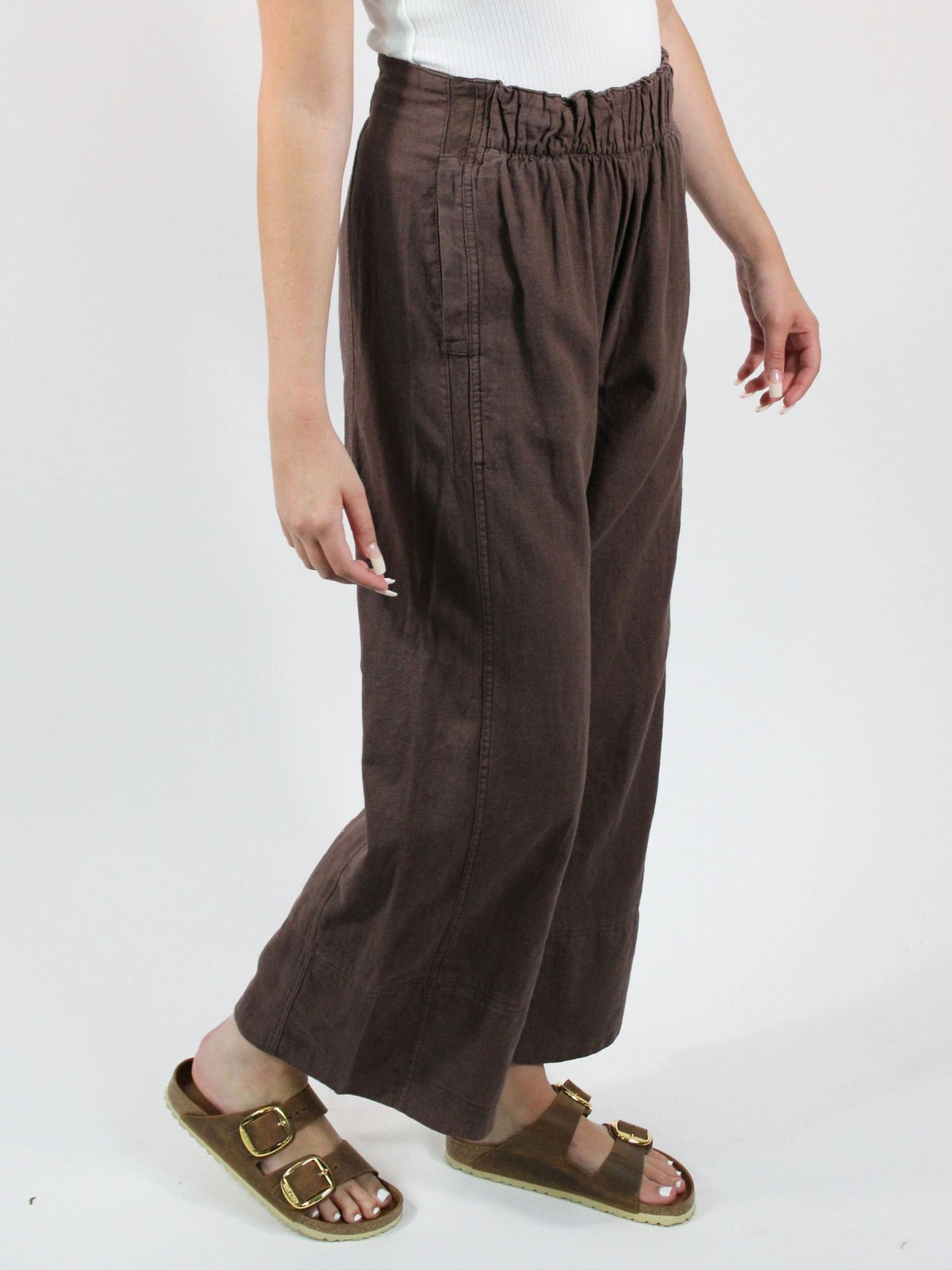 Free People Days End Linen Pull On Pant Double Espresso