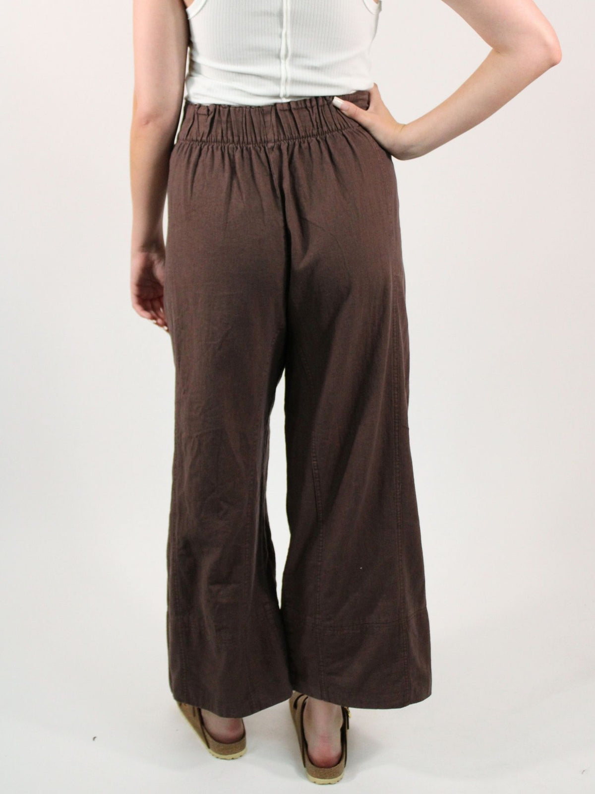 Free People Days End Linen Pull On Pant Double Espresso