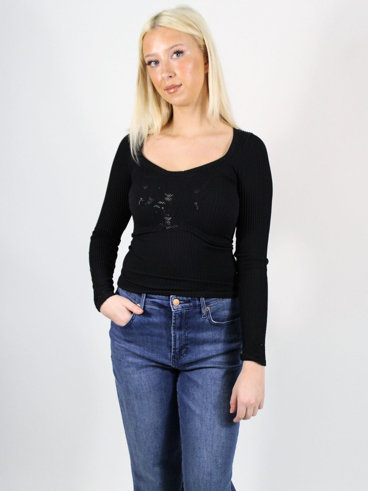 Free People Dynamic Duo Long Sleeve Top Black