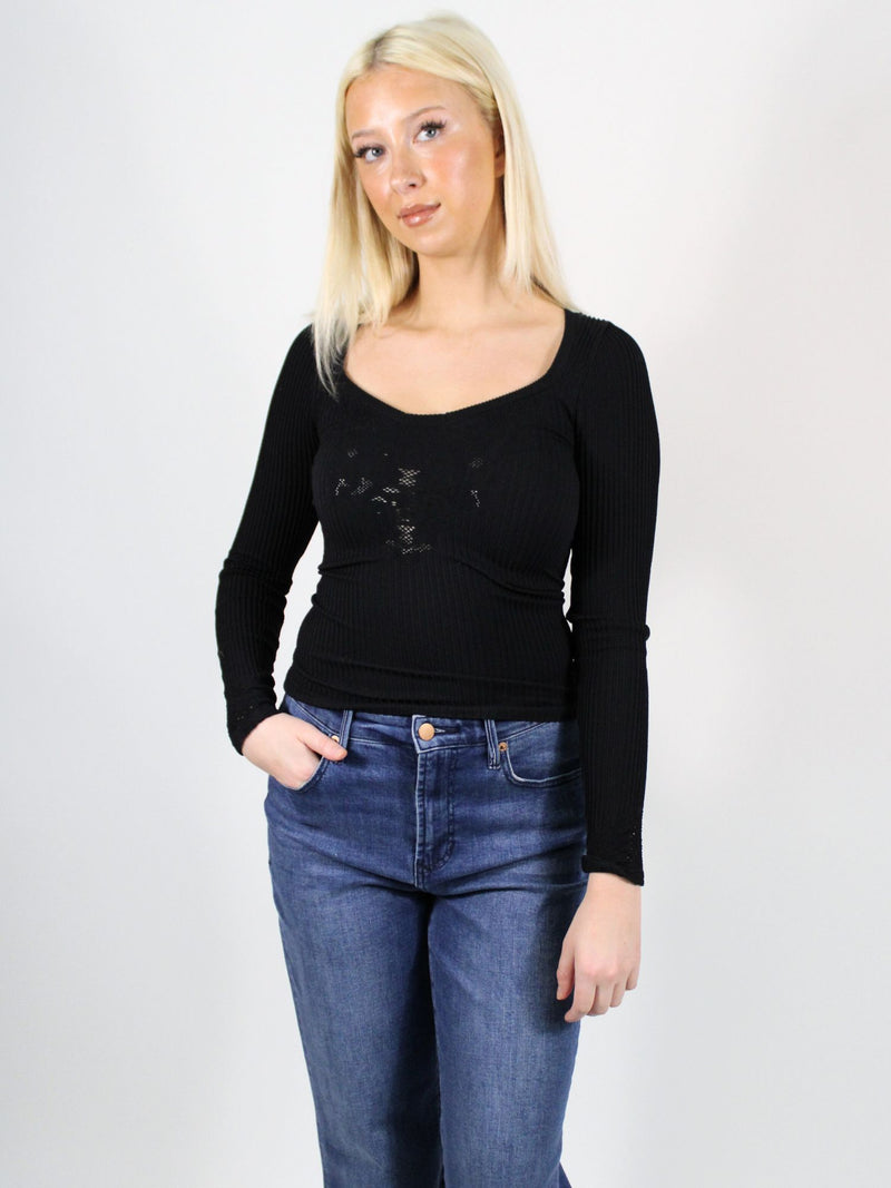 Free People Dynamic Duo Long Sleeve Top Black