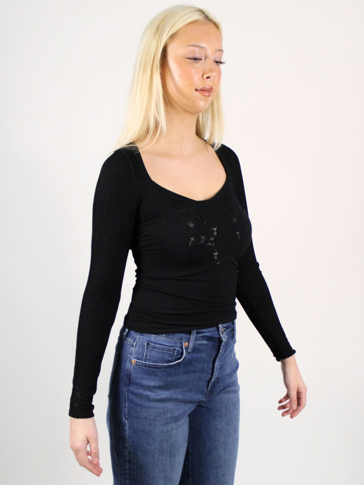 Free People Dynamic Duo Long Sleeve Top Black