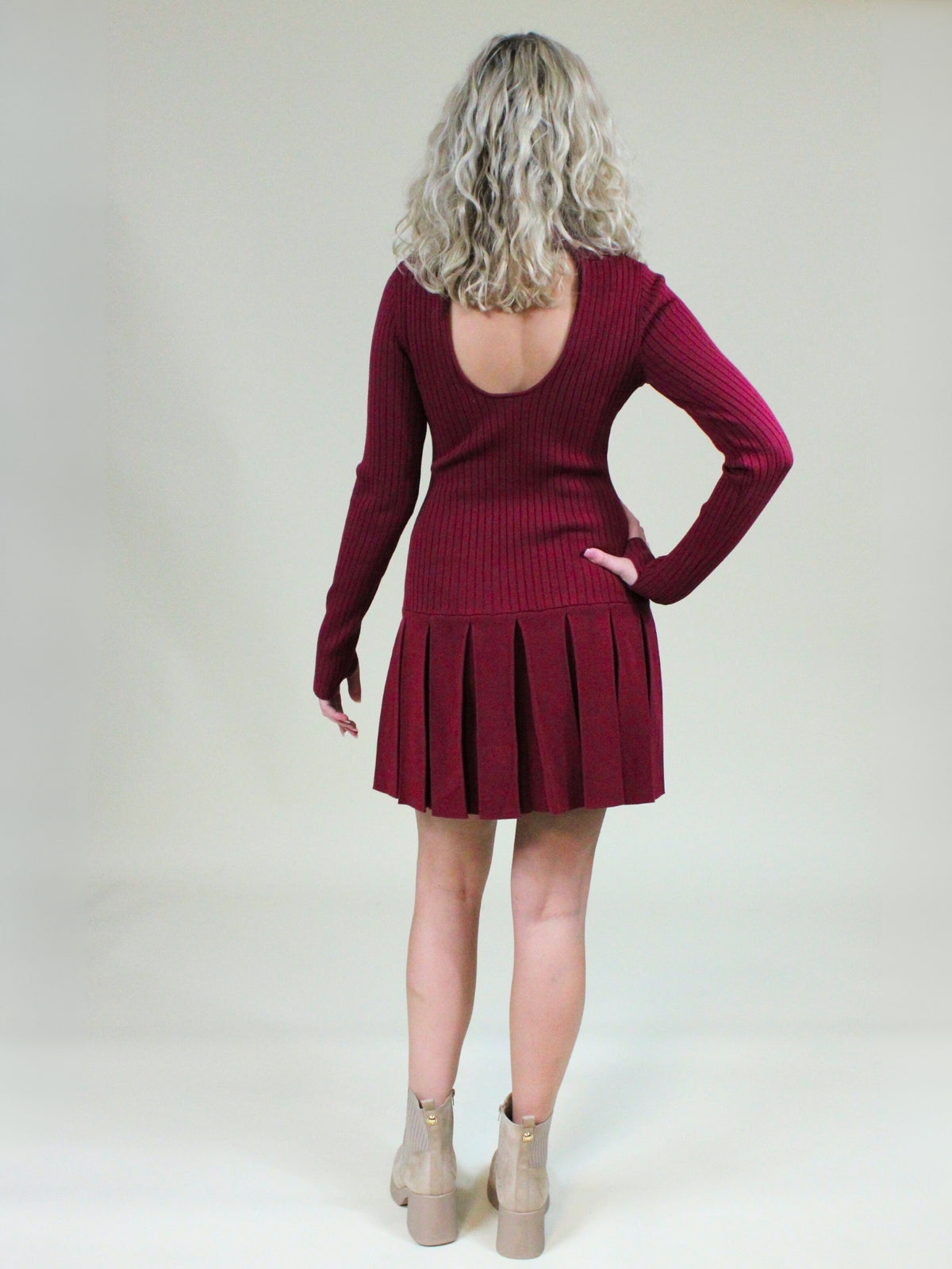 free people emmy mini dress aged red back model view