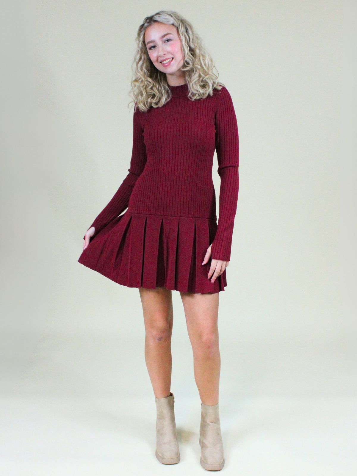 free people emmy mini dress aged red front model view