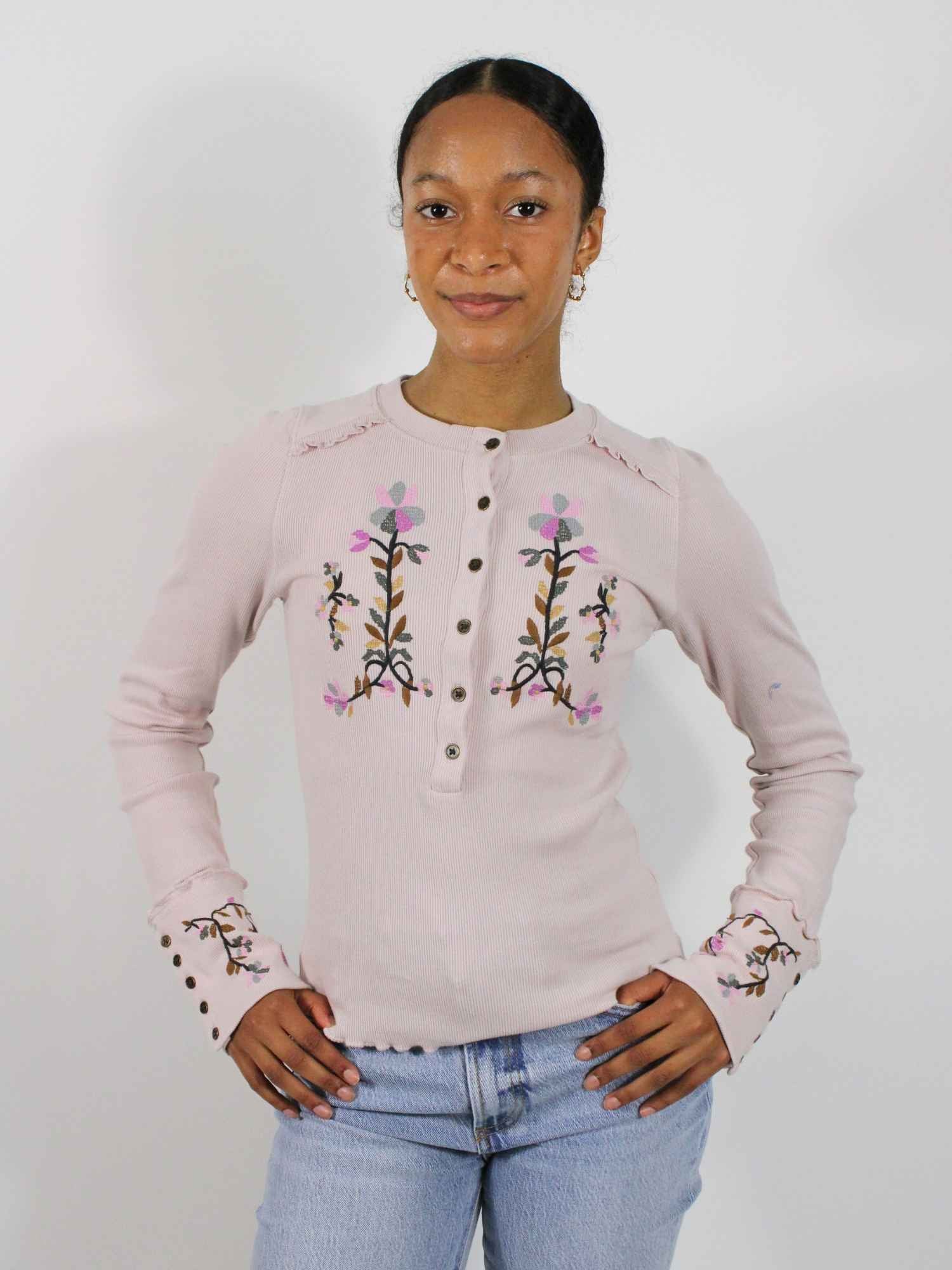 Free People Fleur Embroidered Cuff Top – Bliss