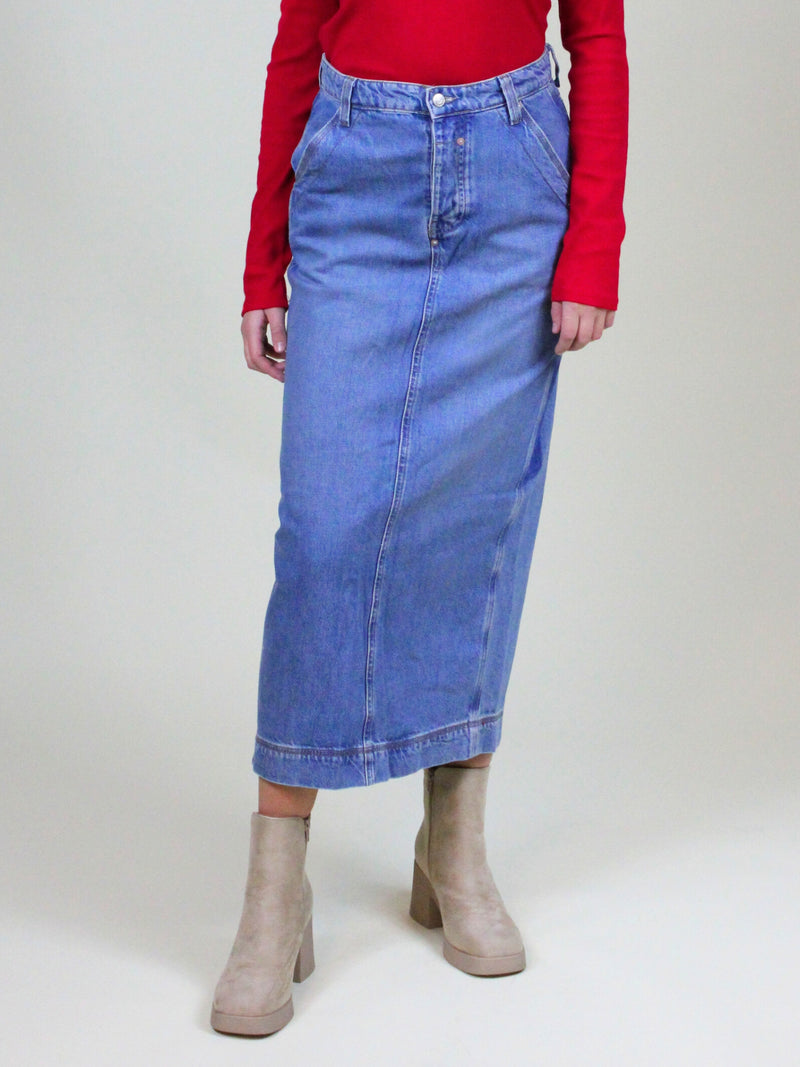 Free People Francisco Denim Maxi Skirt in head over heels-front