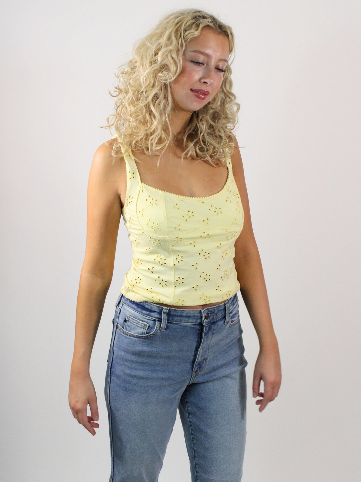 free people full bloom eyelet cami banana cream 