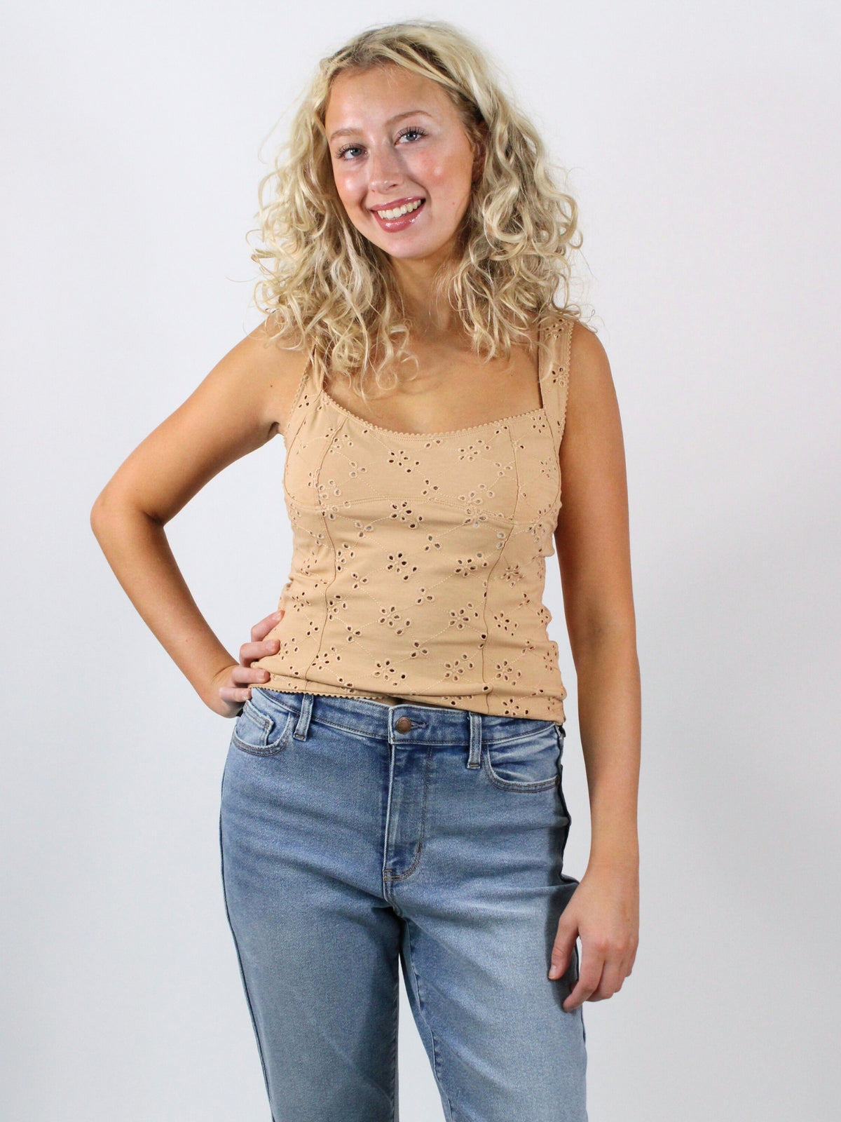 free people full bloom eyelet cami brioche