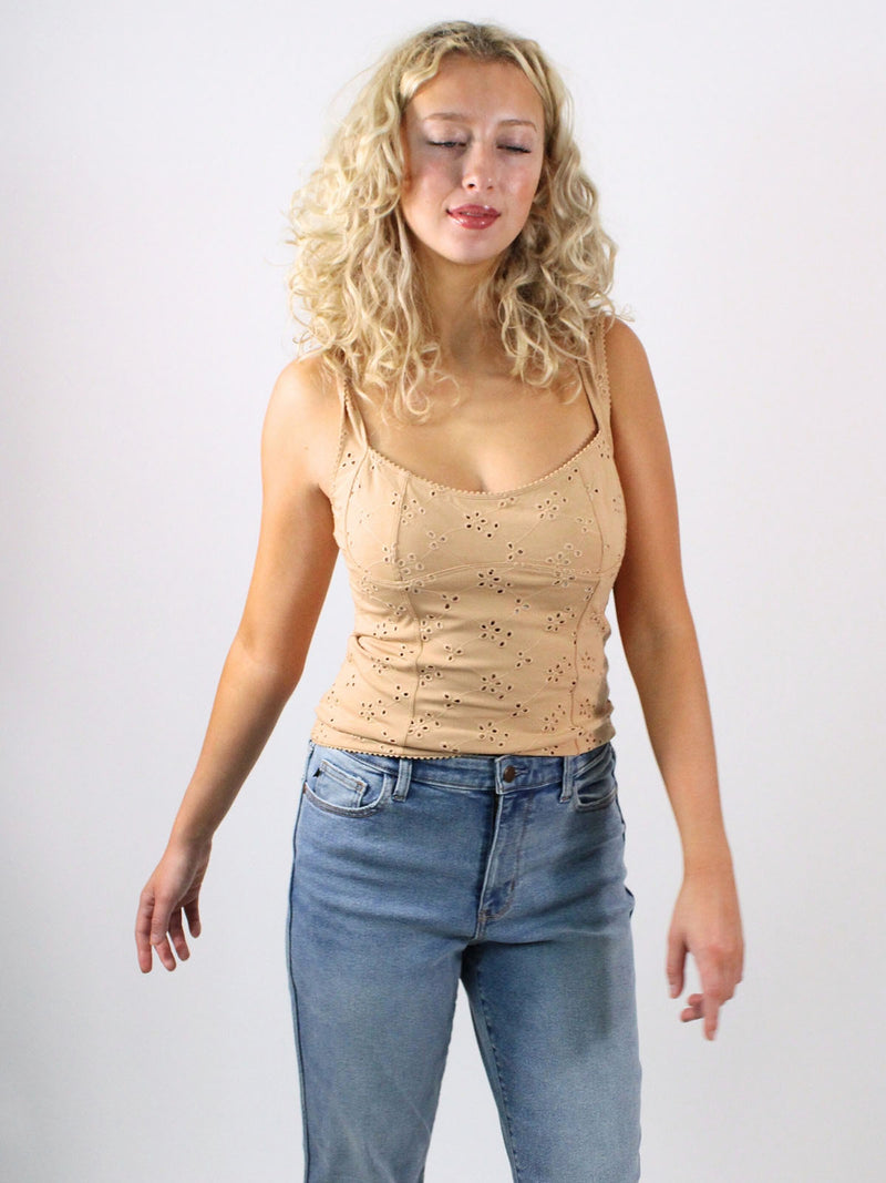 Free People Full Bloom Eyelet Cami Brioche