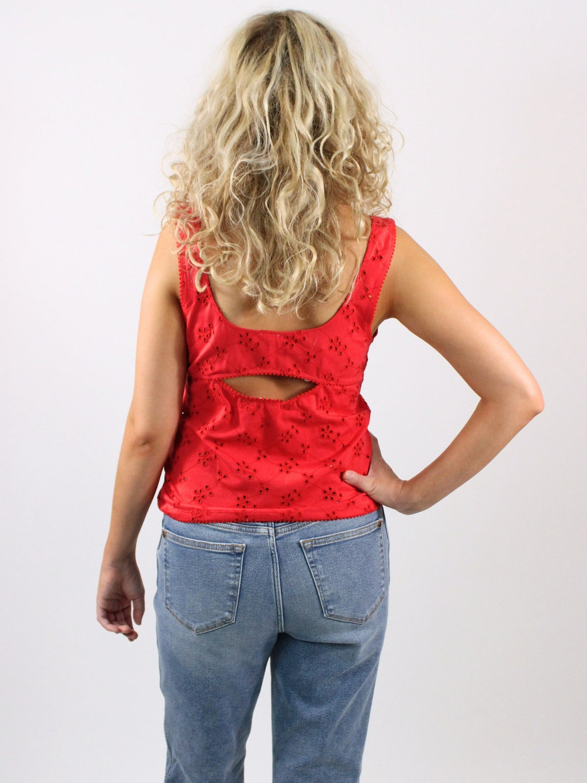 free people full bloom eyelet cami poppy red