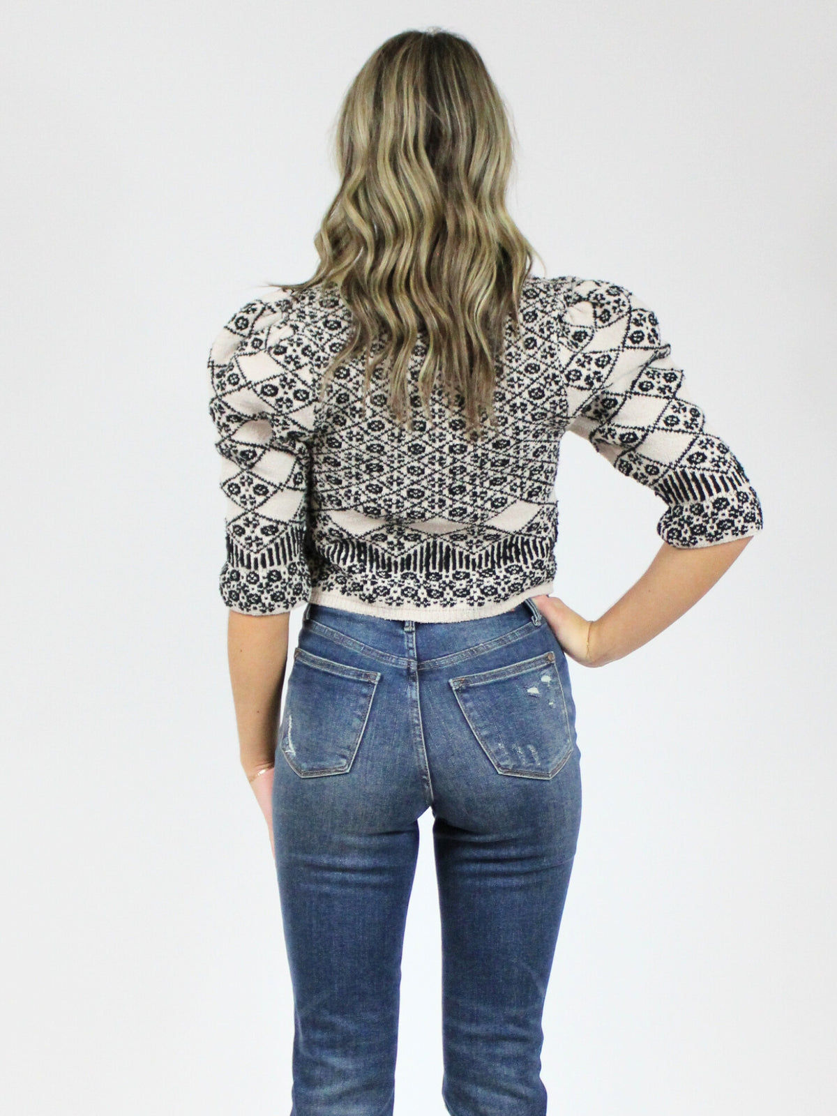 free people geo floral cardi in black crystal-back