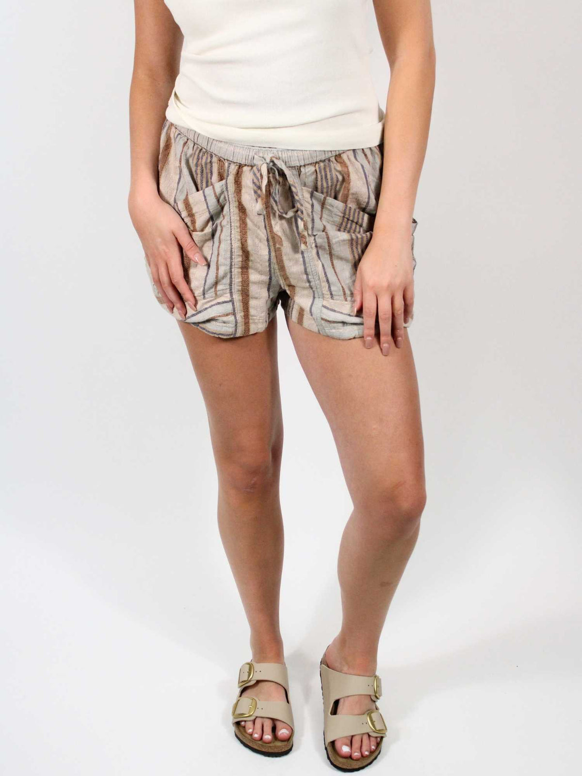 Free People Good Fortune Stripe Short Washed Blue Combo