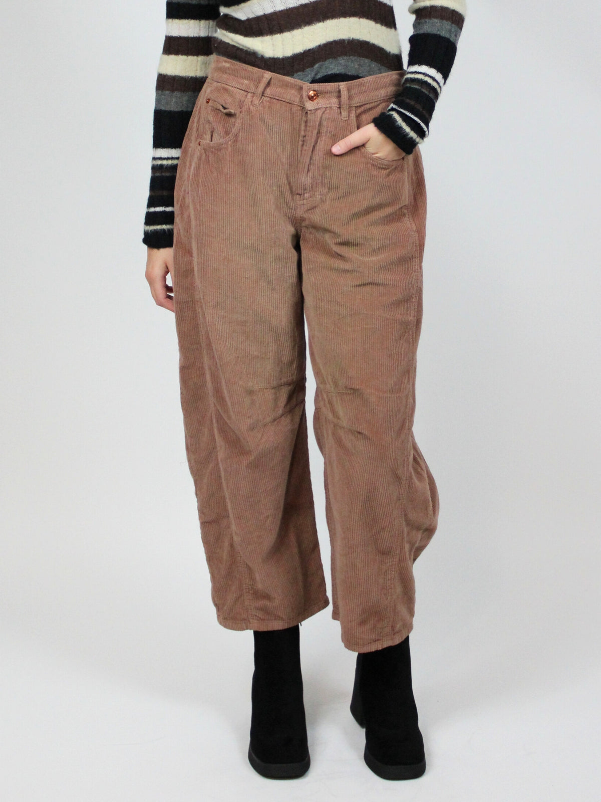 free people good luck cord pants in emperador-front