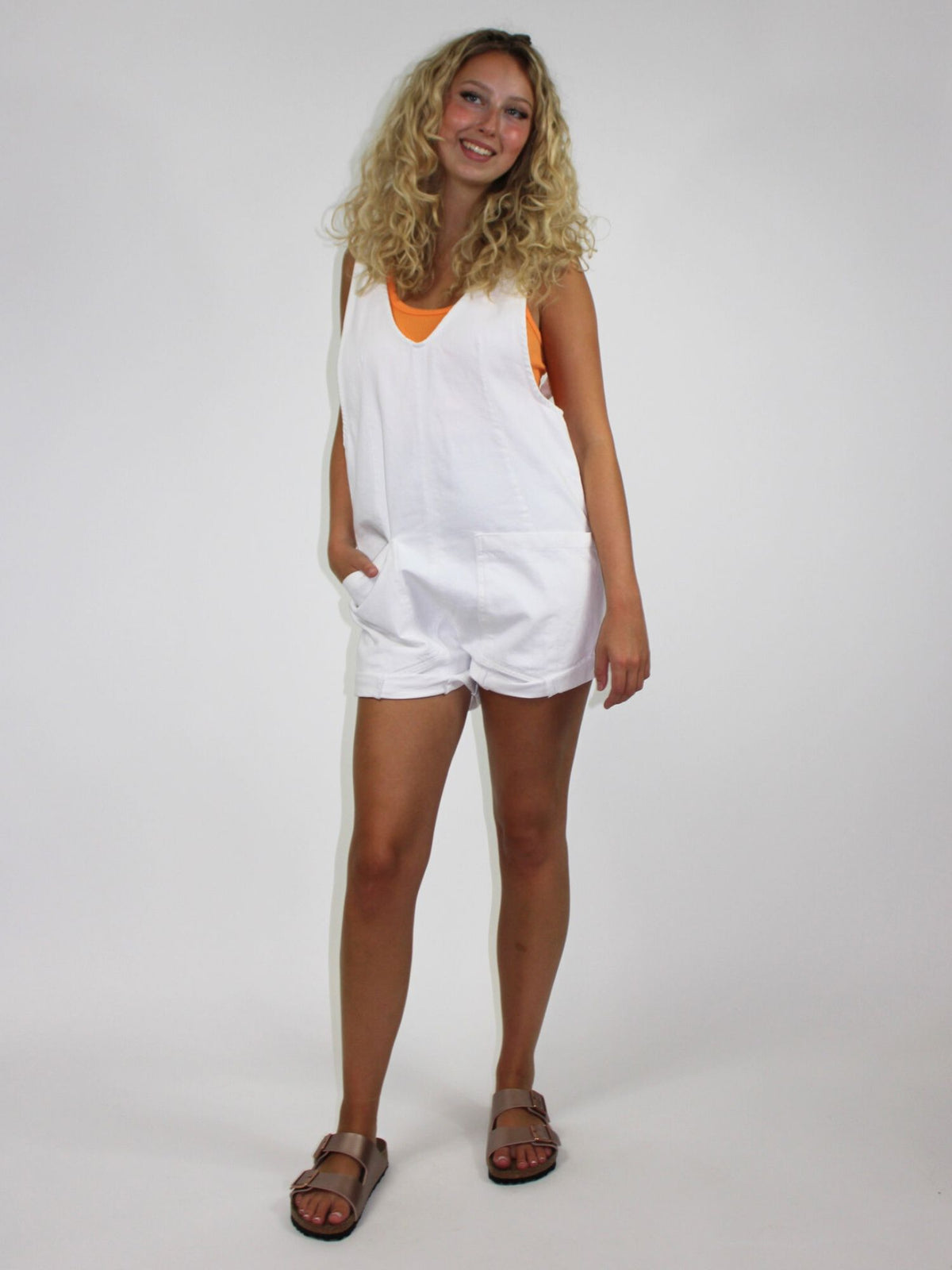 we the free free people high roller shortalls in optic white-front