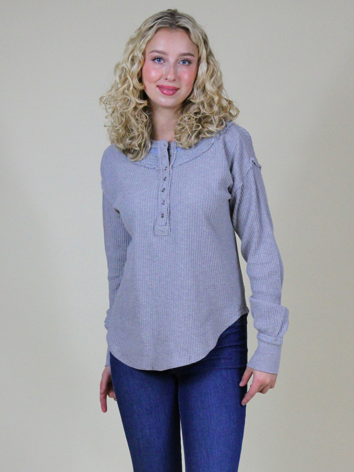 Free People Holly Henley in heather grey combo-front