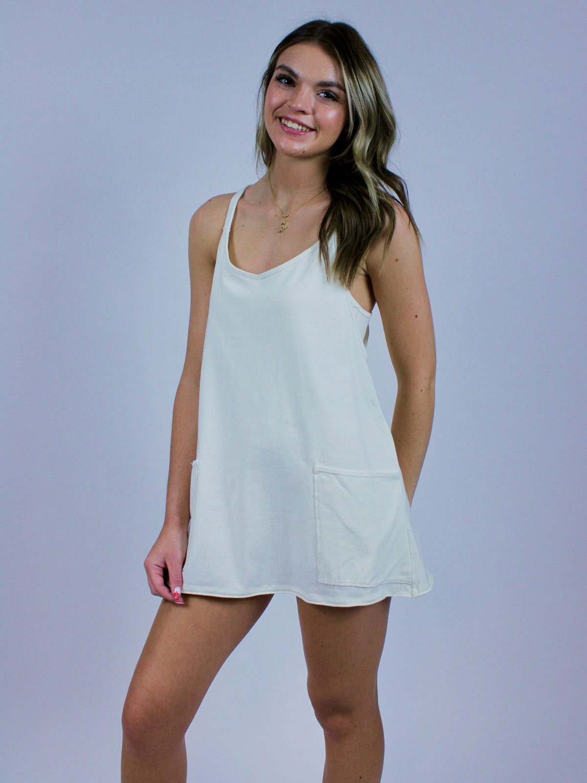 free people hot shot mini dress with built in shorts white